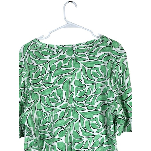 Chico’s‎ Size 3 XL Green White Leaf Print V-Neck Pima Cotton Elbow Sleeve Top - Picture 8 of 12